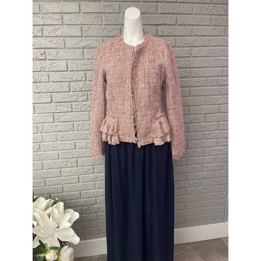 For Cynthia Multicolored Tweed Peplum Blazer Size M NWT